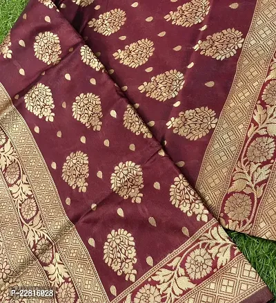 Stylish Maroon Silk Blend Saree With Blouse Piece For Women-thumb3