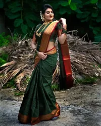 Stylish Green Silk Blend Saree With Blouse Piece For Women-thumb1