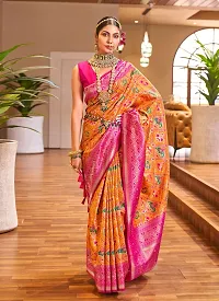 Stylish Orange Silk Blend Saree With Blouse Piece For Women-thumb1