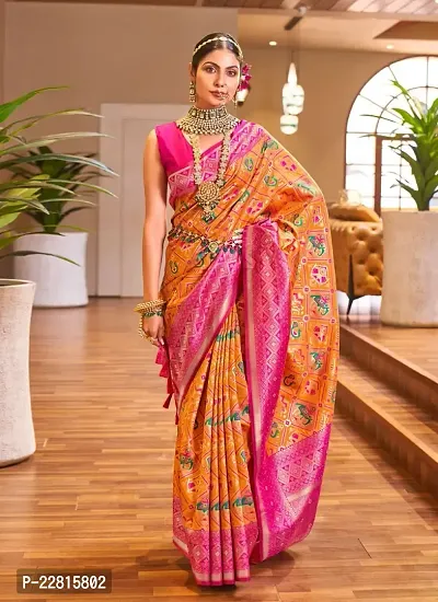 Stylish Orange Silk Blend Saree With Blouse Piece For Women-thumb2