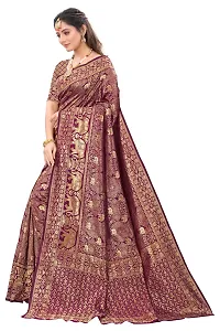 Stylish Maroon Silk Blend Saree With Blouse Piece For Women-thumb1