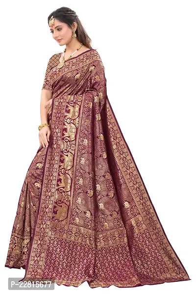 Stylish Maroon Silk Blend Saree With Blouse Piece For Women-thumb2