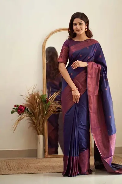 Stylish Silk Blend Saree With Blouse Piece For Women