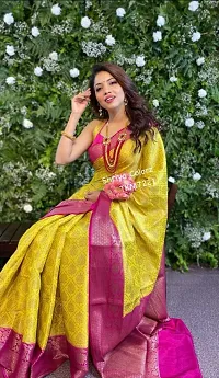 Stylish Yellow Silk Blend Saree With Blouse Piece For Women-thumb2