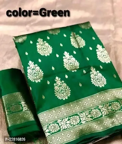 Stylish Green Silk Blend Saree With Blouse Piece For Women-thumb0