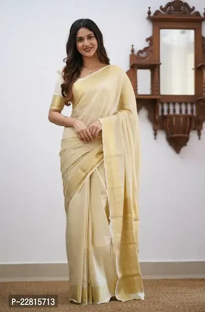 Stylish White Silk Blend Saree With Blouse Piece For Women-thumb0