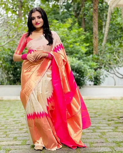 Stylish Silk Blend Saree With Blouse Piece For Women