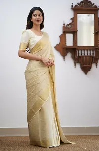 Stylish White Silk Blend Saree With Blouse Piece For Women-thumb2