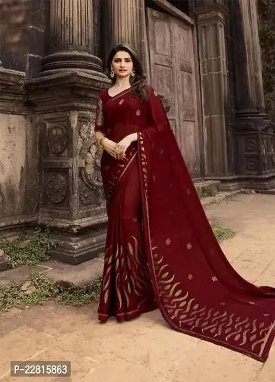 Stylish Maroon Silk Blend Saree With Blouse Piece For Women-thumb0