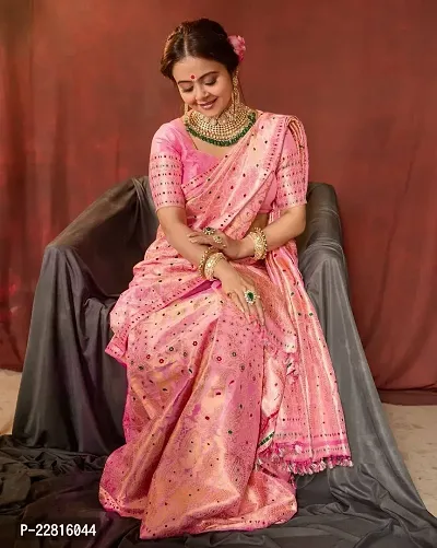 Stylish Pink Silk Blend Saree With Blouse Piece For Women-thumb0