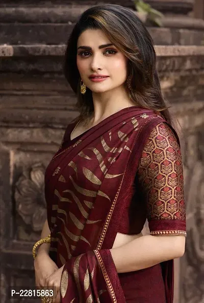 Stylish Maroon Silk Blend Saree With Blouse Piece For Women-thumb2