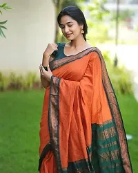 Stylish Orange Silk Blend Saree With Blouse Piece For Women-thumb2