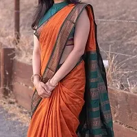 Stylish Orange Silk Blend Saree With Blouse Piece For Women-thumb1