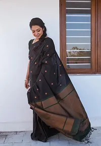 Stylish Black Silk Blend Saree With Blouse Piece For Women-thumb1