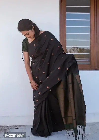 Stylish Black Silk Blend Saree With Blouse Piece For Women-thumb3