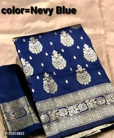 Stylish Blue Silk Blend Saree With Blouse Piece For Women-thumb0