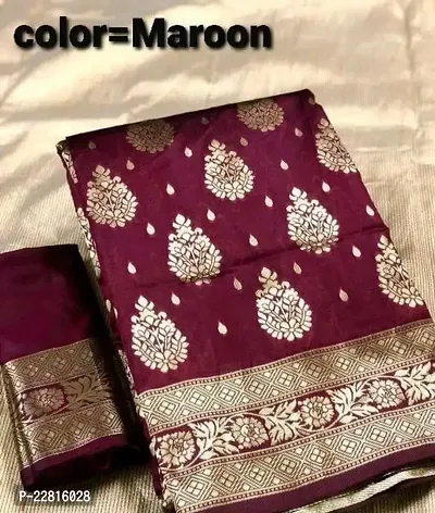 Stylish Maroon Silk Blend Saree With Blouse Piece For Women-thumb0