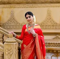 Stylish Red Silk Blend Saree With Blouse Piece For Women-thumb1