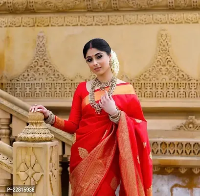 Stylish Red Silk Blend Saree With Blouse Piece For Women-thumb2