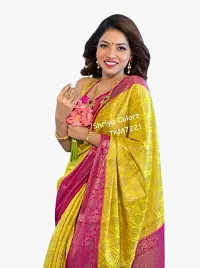 Stylish Yellow Silk Blend Saree With Blouse Piece For Women-thumb1