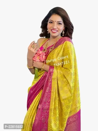 Stylish Yellow Silk Blend Saree With Blouse Piece For Women-thumb2