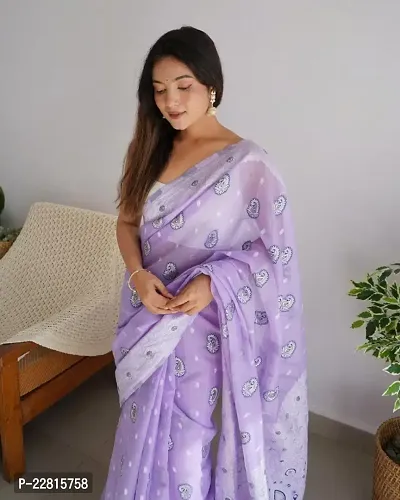 Stylish Lavender Cotton Saree With Blouse Piece For Women-thumb2