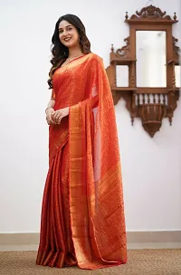 Stylish Red Silk Blend Saree With Blouse Piece For Women-thumb1