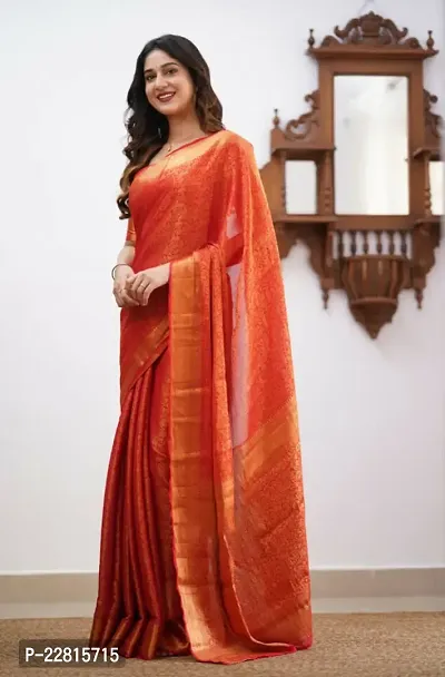 Stylish Red Silk Blend Saree With Blouse Piece For Women-thumb2