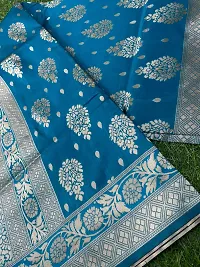 Stylish Teal Silk Blend Saree With Blouse Piece For Women-thumb1