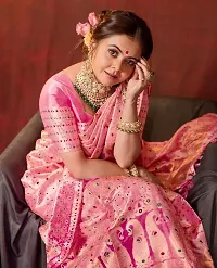 Stylish Pink Silk Blend Saree With Blouse Piece For Women-thumb1