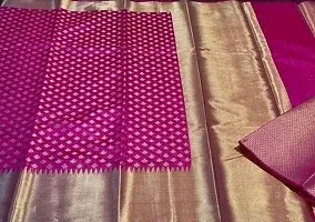 Stylish Magenta Silk Blend Saree With Blouse Piece For Women-thumb1