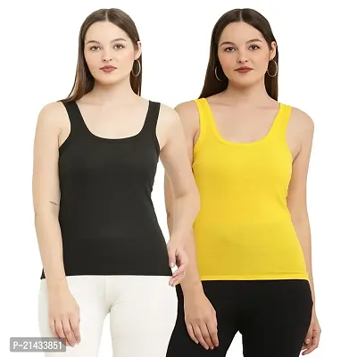 Vastans Cotton Sleeveless Camisole Slip On for Womens (Combo Pack of 2) (Medium, Black  Yellow)-thumb0