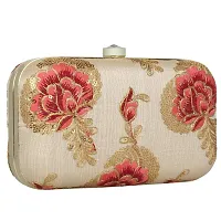 Women's Regular Size Embroidered Blue Silk Box Clutcher-thumb1