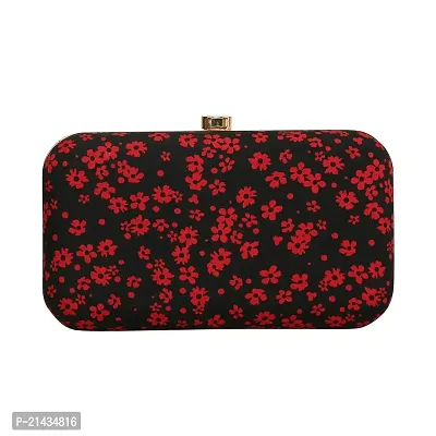 Vastans Stylish Printed Clutch For Women (Free Size, Black  Red)-thumb0