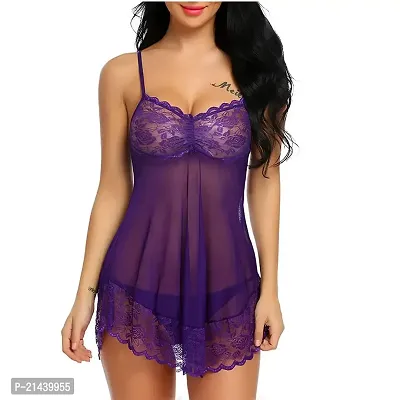 Vastans Women Lace Solid Above Knee Babydoll Purple