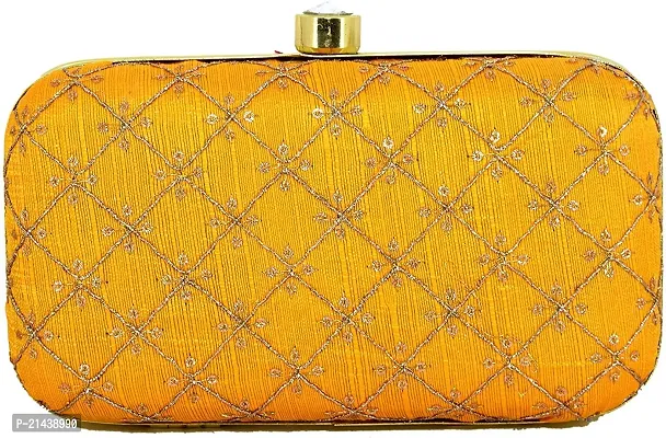 WORTHYY COLLECTIONS EMBROIDERED PARTY CLUTCH BAG (YELLOW) (Yellow)-thumb0
