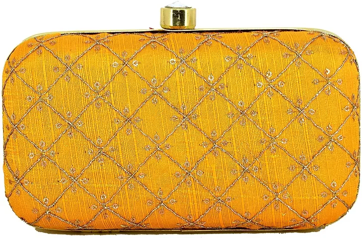 WORTHYY COLLECTIONS EMBROIDERED PARTY CLUTCH BAG (YELLOW)