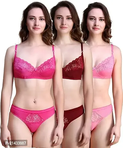 VASTANS Women's Non Padded and Non Wired Lingerie S-XXL (Medium, 3 Maroon  Pink, Rani)