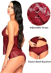 Vastans Babydoll Lingerie Set for Woman Thongs (Free Size, Maroon)-thumb3