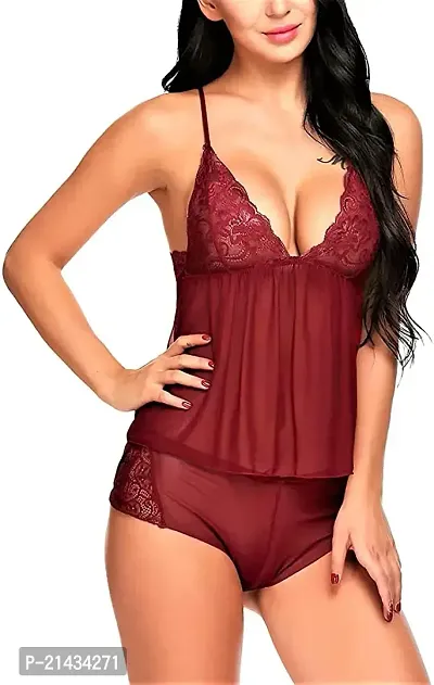 Vastans Babydoll Lingerie Set for Woman Thongs (Free Size, Maroon)