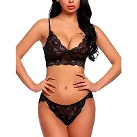 VASTANS Women's Lace Lingerie Bra and Panty Set Strappy Babydoll Bodysuit S-XXL (Medium, 1 Black)-thumb3