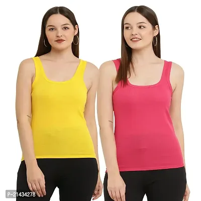 Vastans Cotton Sleeveless Camisole Slip On for Womens (Combo Pack of 2) (XS, Yellow  Rani Pink)