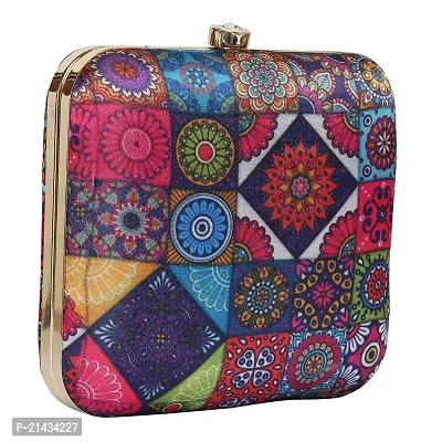 Vastans 6X6 Box Printed Party Clutch For Women (Medium, Multi)-thumb2