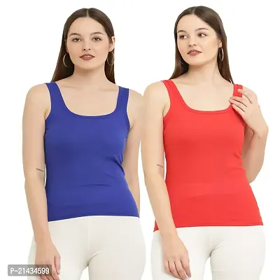 Vastans Cotton Sleeveless Camisole Slip On for Womens (Combo Pack of 2) (Large, Blue  Red)
