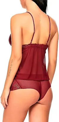 Vastans Babydoll Lingerie Set for Woman Thongs (Free Size, Maroon)-thumb2