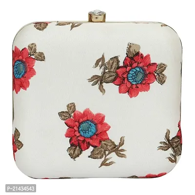 Vastans 6X6 Box Printed Party Clutch For Women (Medium, WHITE  RED)