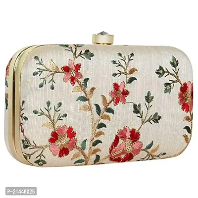 WORTHYY COLLECTIONS EMBROIDERED PARTY CLUTCH BAG WHITE-thumb5