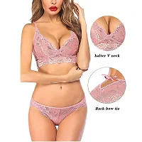 VASTANS Women's Lace Lingerie Bra and Panty Set Strappy Babydoll Bodysuit S-XXL (Medium, 1 Rose Pink)-thumb2