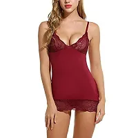 Vastans Women's Nightwear Honeymoon Babydoll Dress Maroon-thumb1