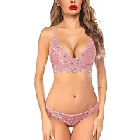 VASTANS Women's Lace Lingerie Bra and Panty Set Strappy Babydoll Bodysuit S-XXL (Medium, 1 Rose Pink)-thumb3